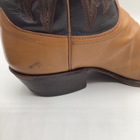 Justin Leather Boots Mens 9.5D Style20794 USA Vintage 1970\'s-1980\'s Tan &‎ Black main image 3